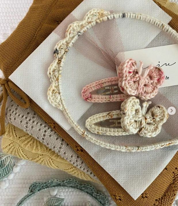 韓國髮飾 編織蝴蝶髮噼啪夾-粉色