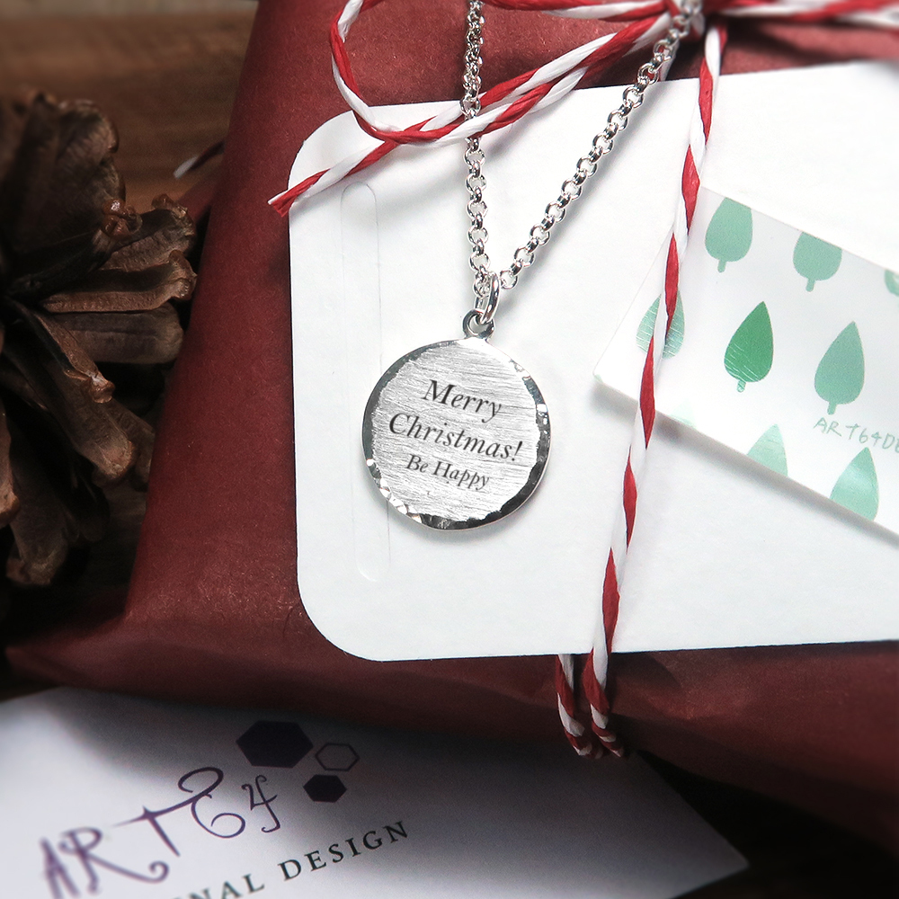 手感鍛紋系列 女款圓形刻字項鍊 925純銀客製化項鍊