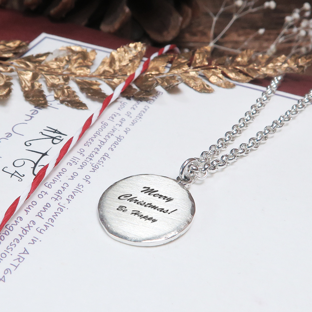 手感鍛紋系列 男款圓形刻字項鍊  925純銀客製化項鍊