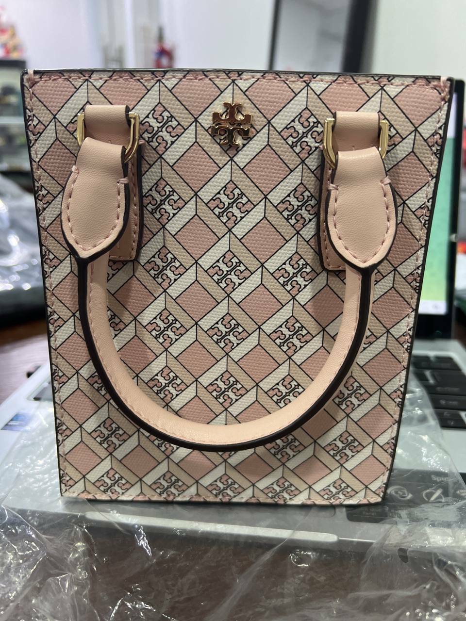 [S] TORY BURCH GEO LOGO MINI SHOPPER,DUSTED BLUSH, 136213-660 (STB215)