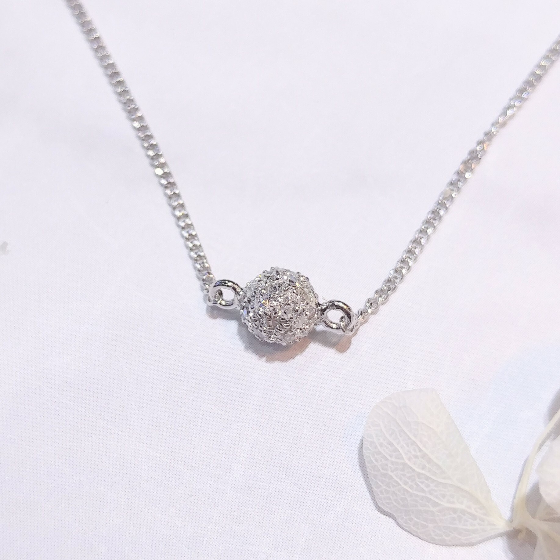 全新14K白金13份鑽石頸鍊