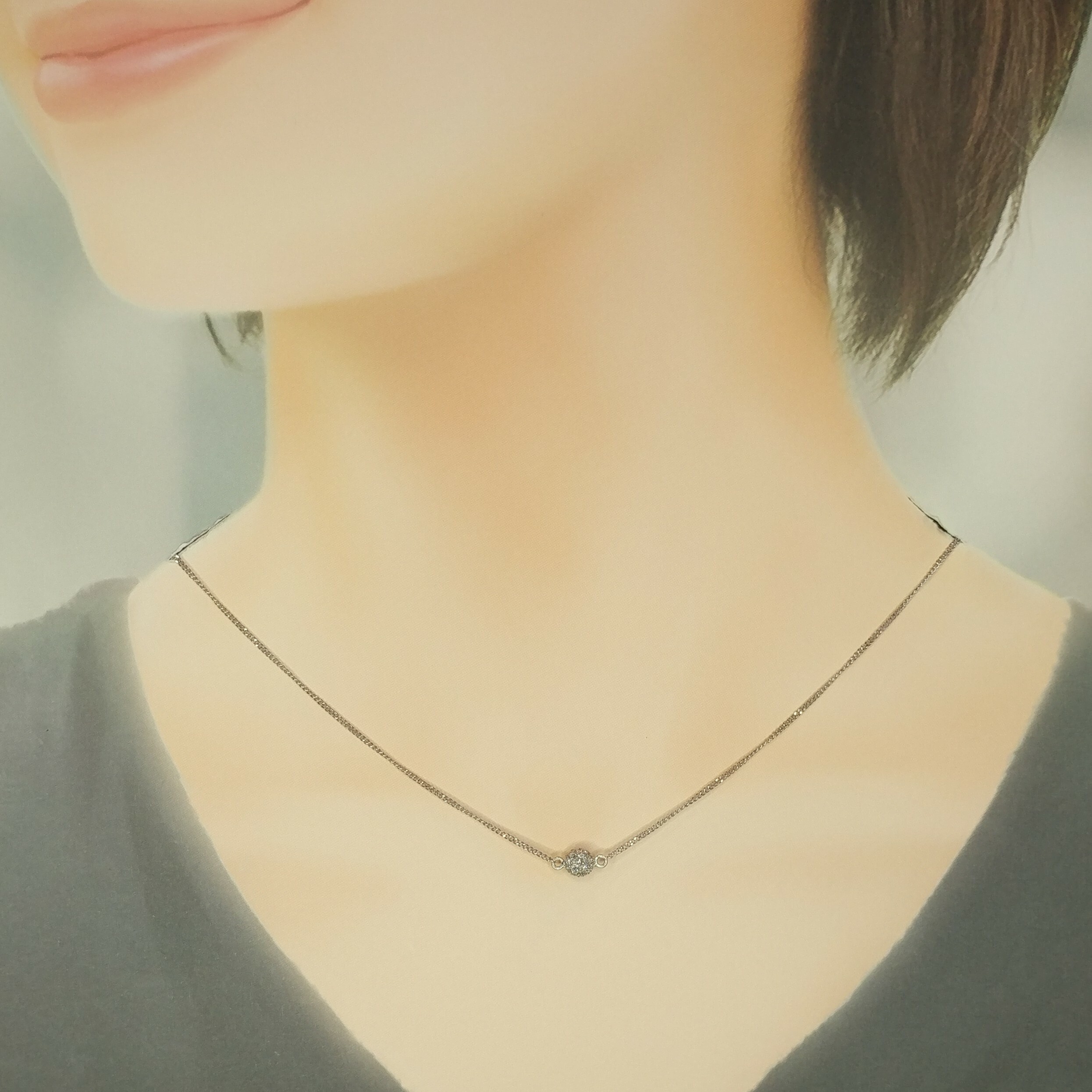 全新14K白金13份鑽石頸鍊