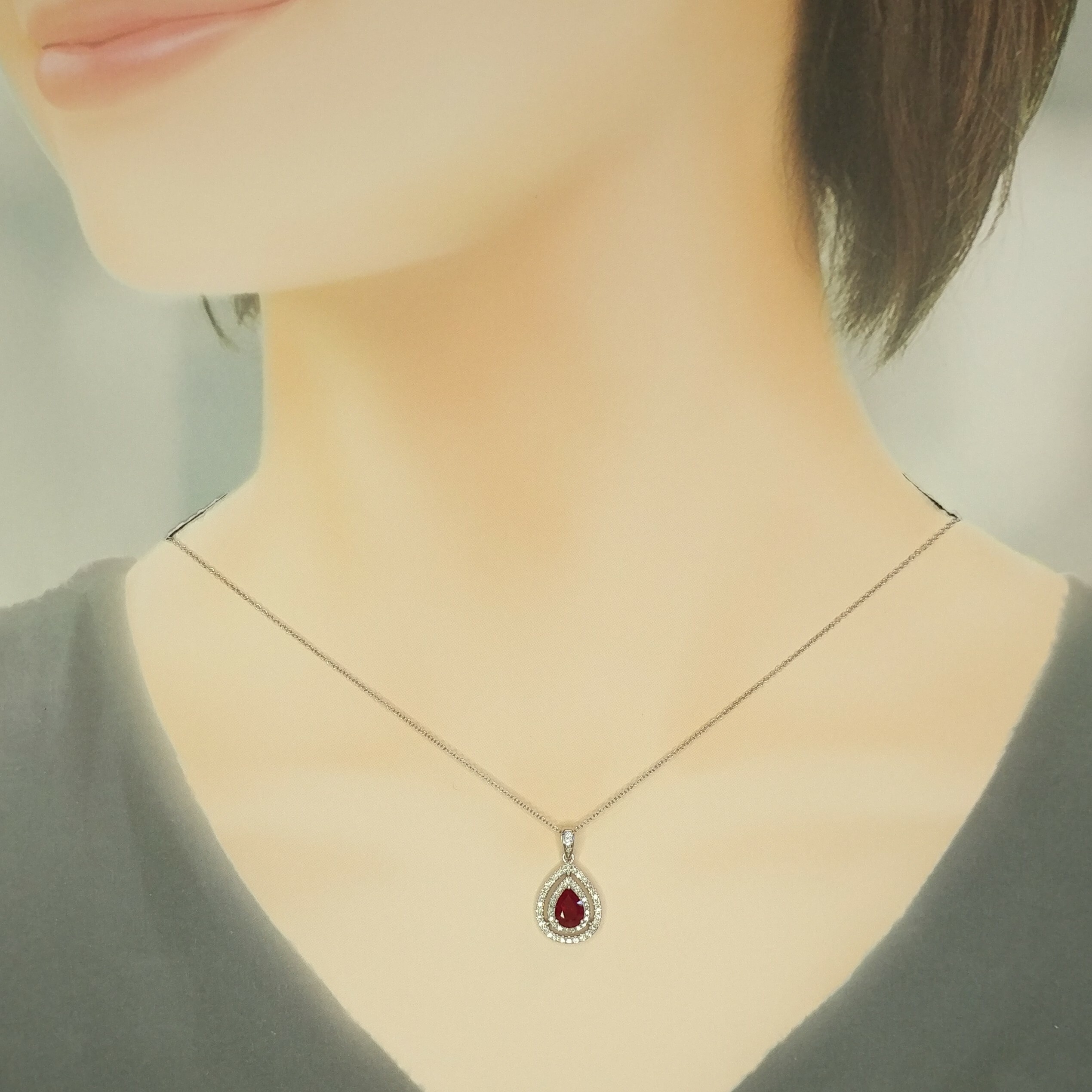 18K White Gold 1.08ct Ruby and Diamond Pendant