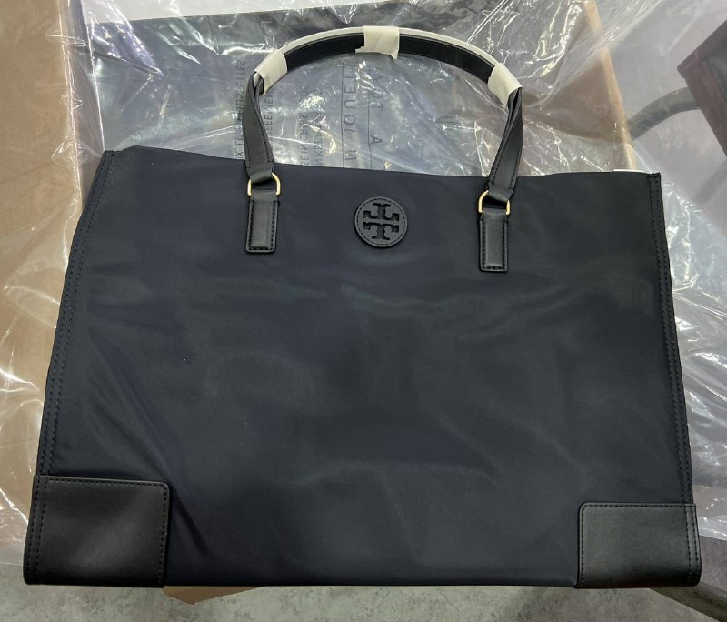 [S] TORY BURCH ELLA NYLON TOTE,BLACK, 136144-001 (STB224)