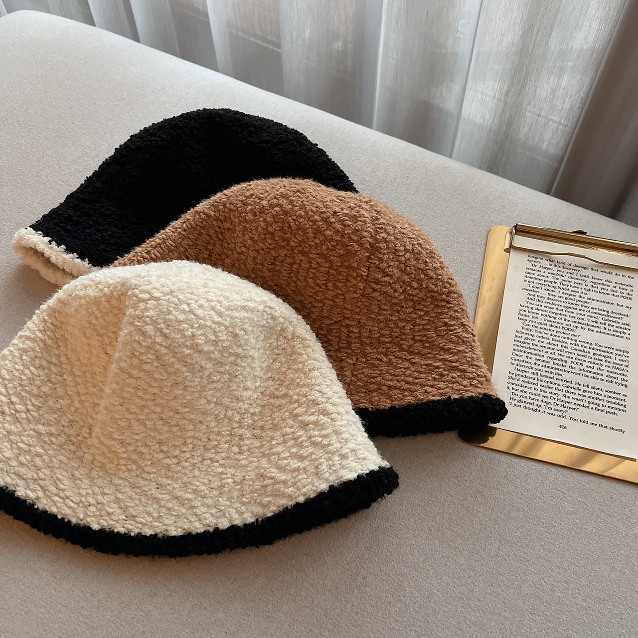 針織毛絨小香雙色漁夫帽/三色