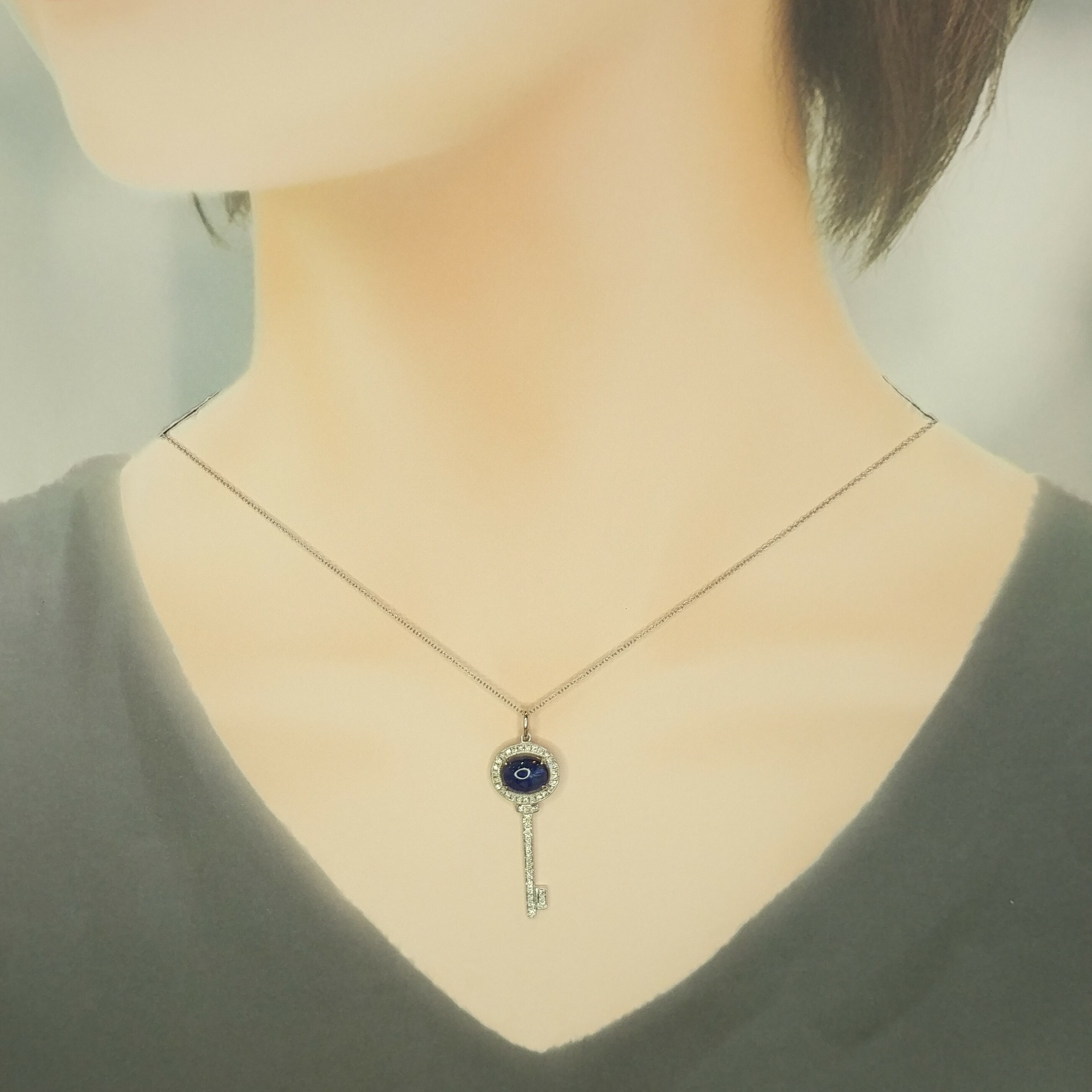 18K White Gold 2.06ct Sapphire and Diamond Pendent