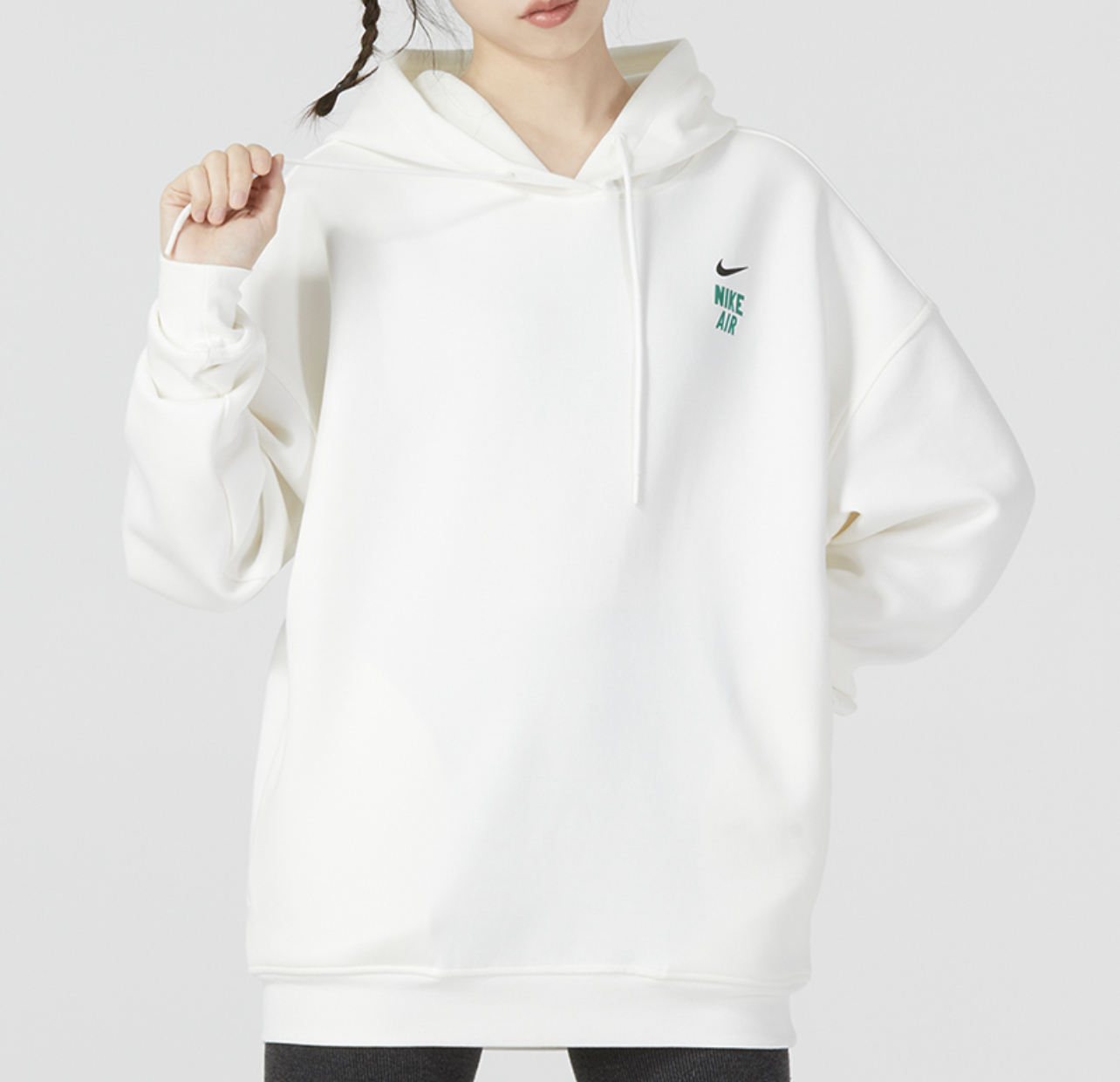 Nike 帽T 白 綠 雙勾 連帽上衣 長袖 寬鬆 AF1 FB7650-133 NOVLU