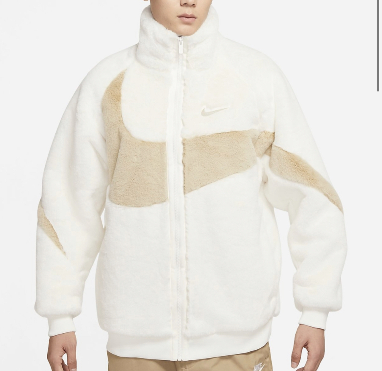 Nike 男款立領外套 羊羔絨 保暖 杏 奶茶大勾 刺繡 FB7664-010 NOV LU