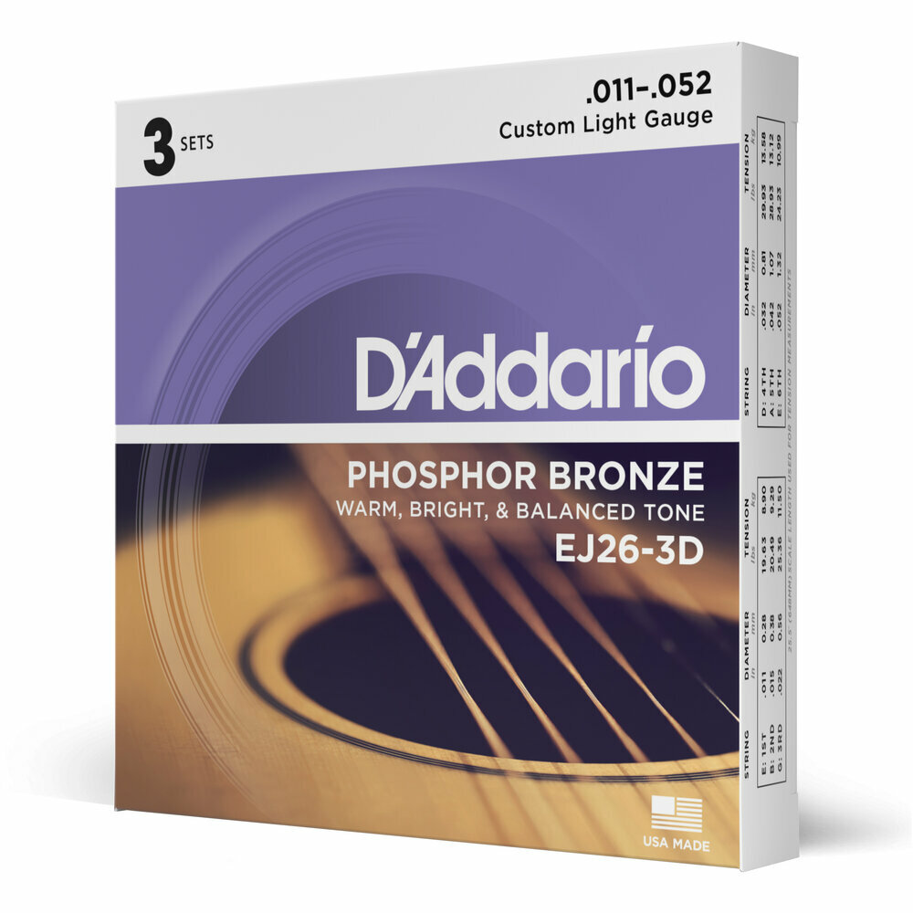 D'addario EJ26-3D 磷青銅 木吉他弦 三套裝超值包