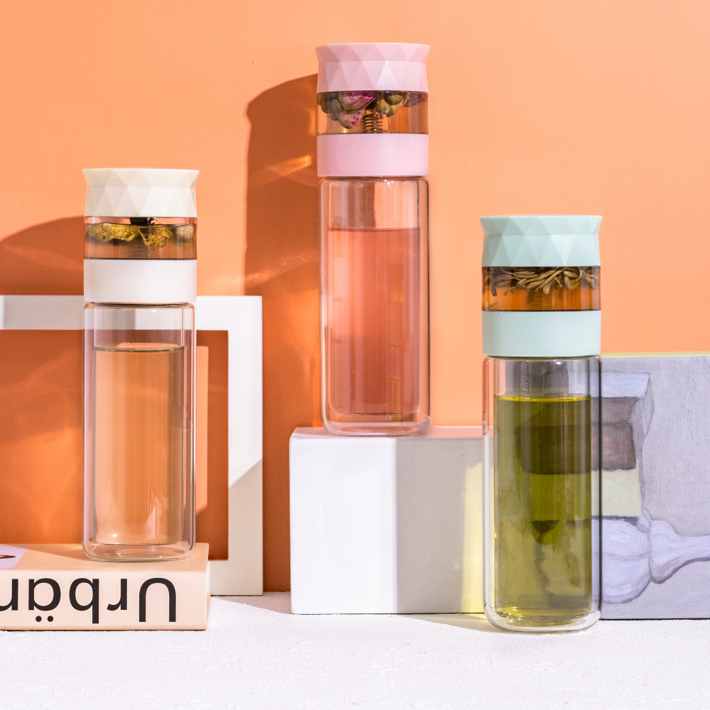 雙層隔熱濾茶玻璃杯(薄荷綠)