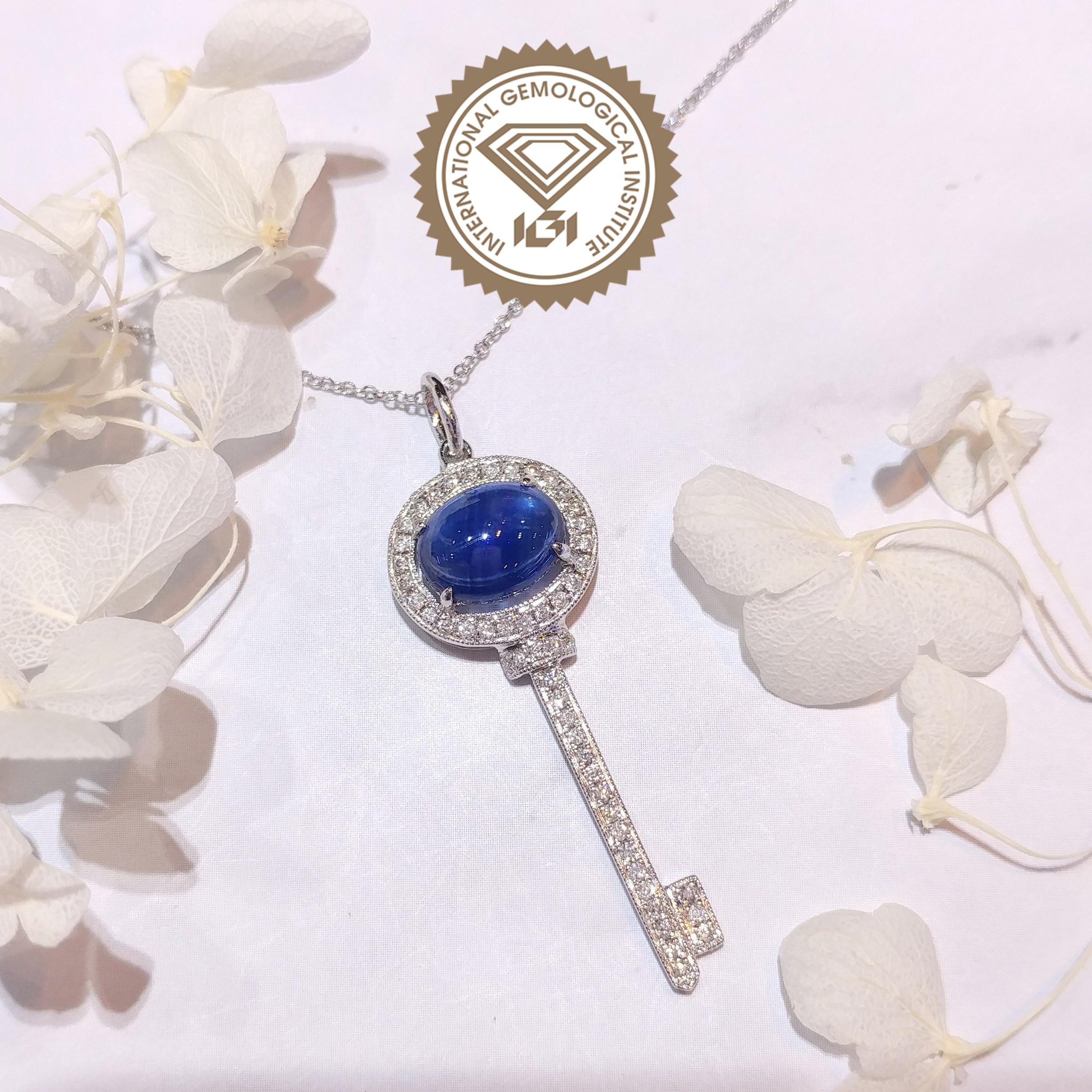18K White Gold 2.06ct Sapphire and Diamond Pendent