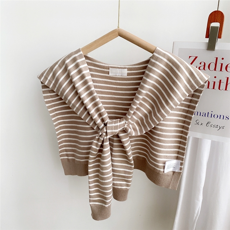 綁帶式細條紋針織披肩 十色