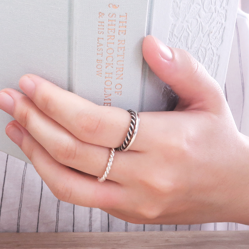純銀寬版麻花戒 手工純銀線戒