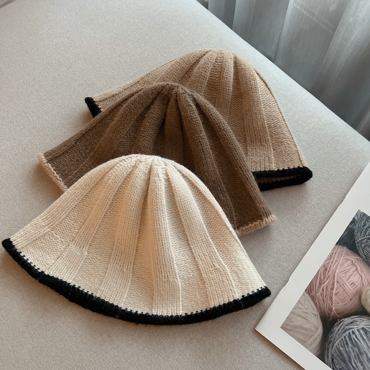 坑條針織雙色漁夫帽/四色