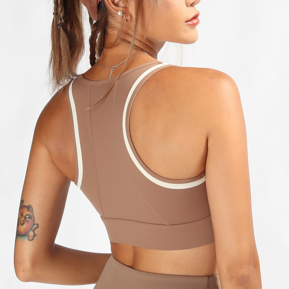 雙色滾邊短版含罩杯工字瑜珈/運動/機能背心【固定襯墊/下厚上薄】*