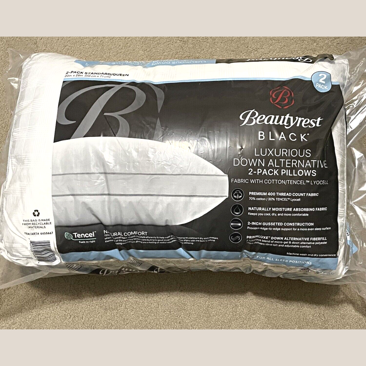 蓆夢思 Beautyrest 甜夢黑金枕頭, 一套2個