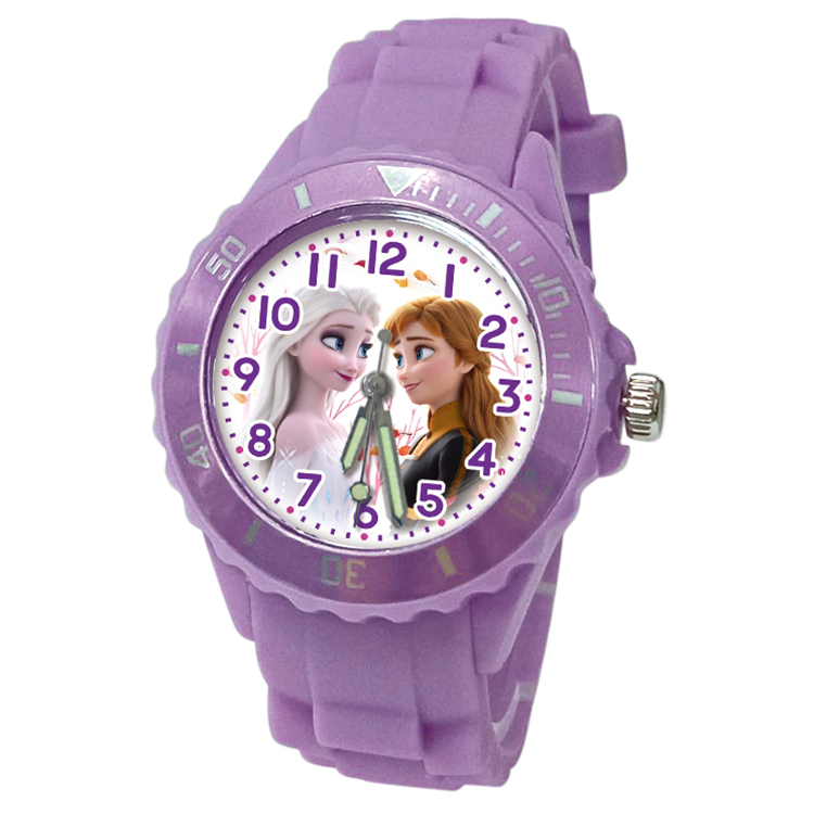 【迪士尼】冰雪奇緣艾莎與安娜運動彩帶錶 (粉紫色)