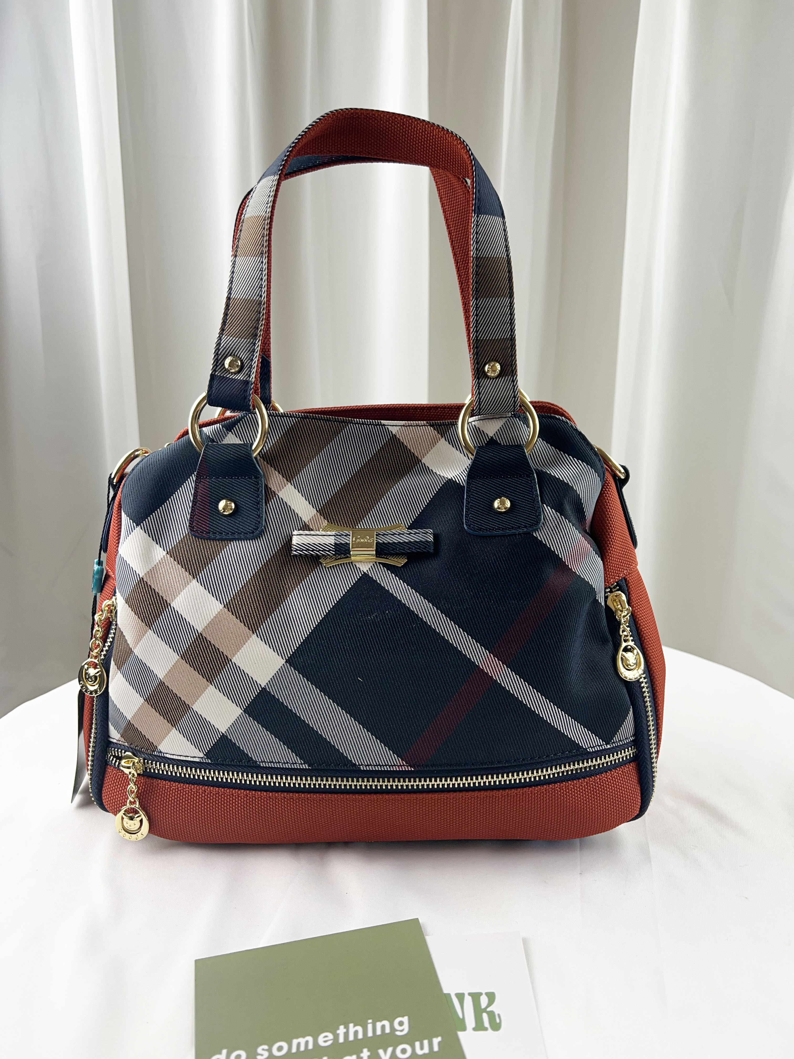 GOODS 橘格紋拼色手提包 / 側背包  #2665