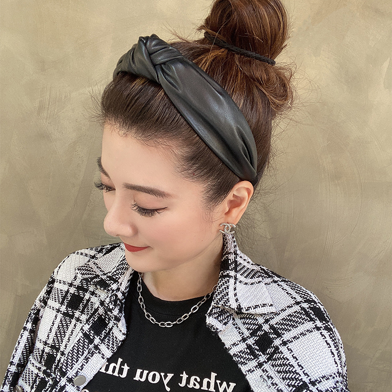 皮感扭結髮箍