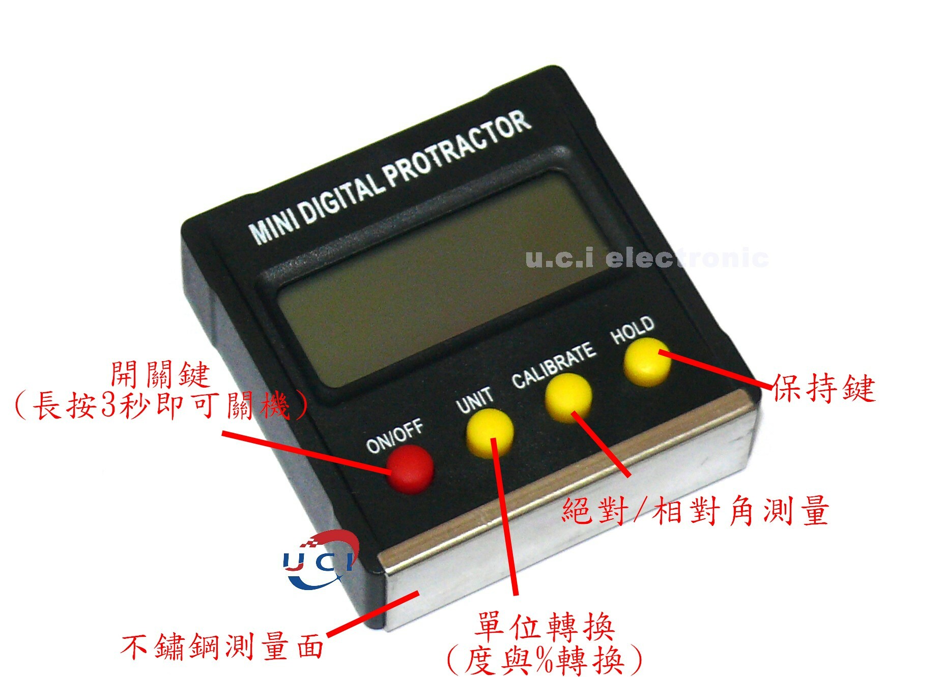 【UCI電子】(L-1)黑色迷你電子數顯傾角儀 坡度水平儀量角器 磁性角度尺傾角盒 傾角儀