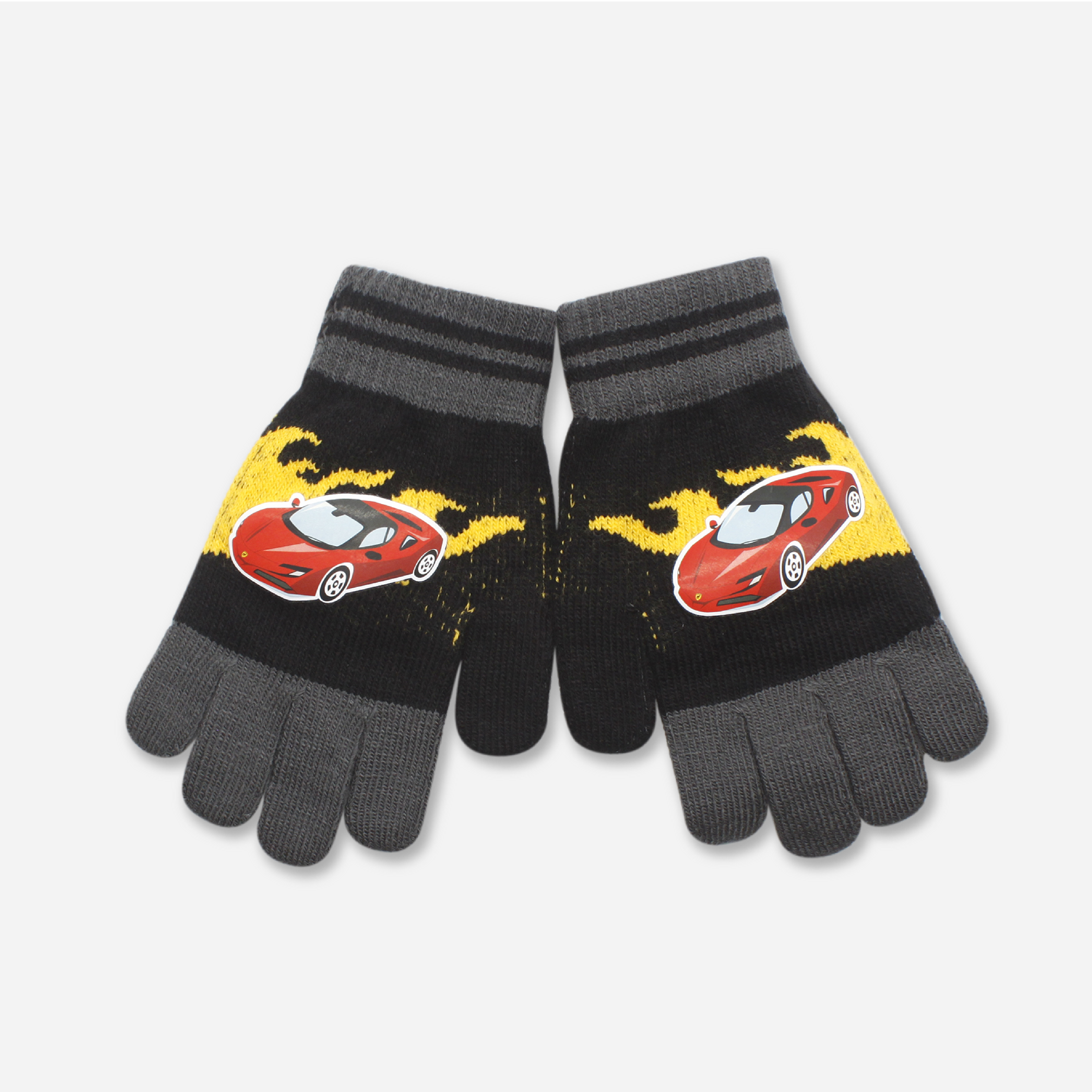 【肌暖】台灣製 跑車系列 4-9歲風火賽車刺繡萊卡手套 丨C7620