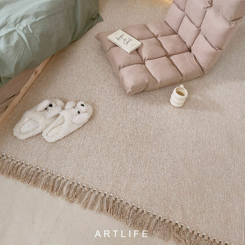 大地系亞麻色流蘇地毯