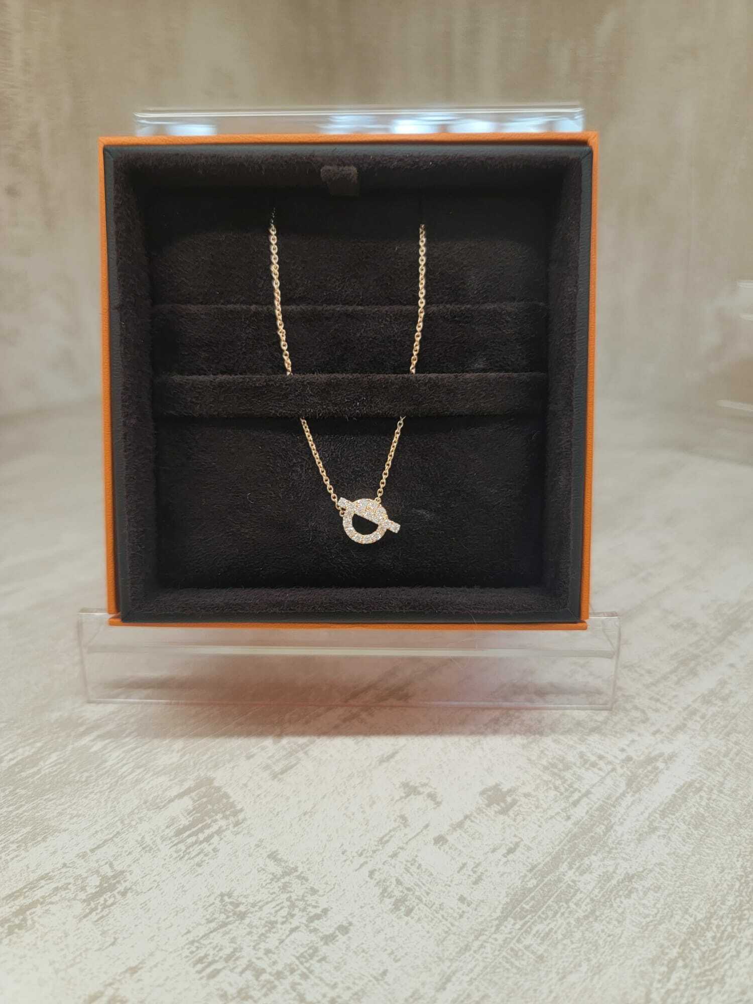 HERMES 18K ROSE Gold Finesse Necklace with diamond 小Q頸鏈18k玫瑰金鑽石