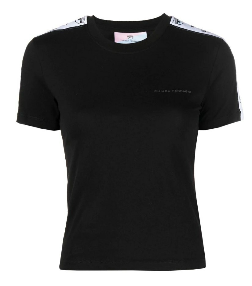 [S] CHIARA FERRAGNI LOGO TAPE JERSEY T-SHIRT,BLACK, 73CBHT13-CJT04-899 [FINAL SALE] (SCF153)