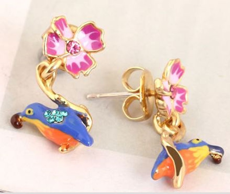 【手繪琺瑯】DEER.W 藍彩鳥手繪琺瑯耳環