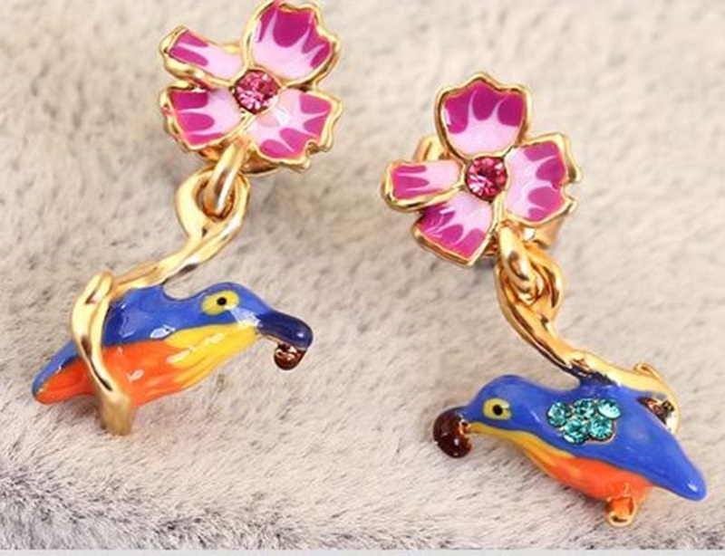 【手繪琺瑯】DEER.W 藍彩鳥手繪琺瑯耳環