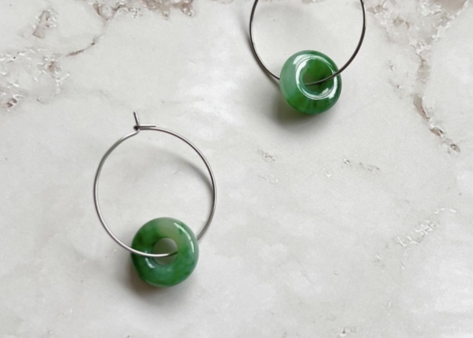 翠綠飄花甜甜圈耳環