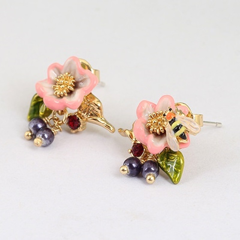 【手繪琺瑯】DEER.W 蜜蜂花手繪琺瑯耳環