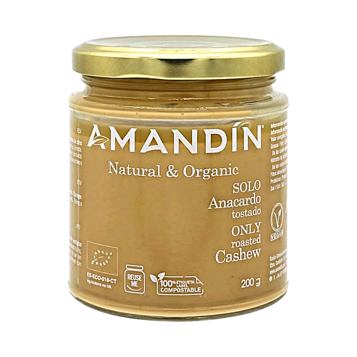 Amandin 有機低糖無鹽全素無麩質純烤腰果醬, 200g