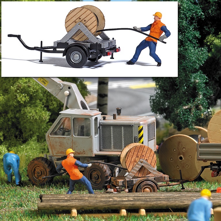 Busch 7836 HO scale, Cable Installer with Trailer