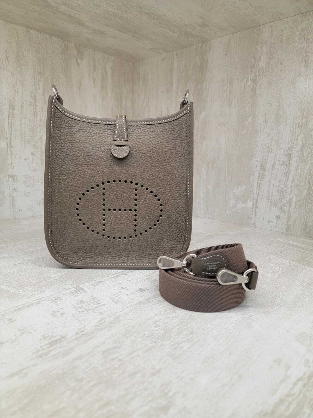 HERMES Mini Evelyne Etoupe/Etoupe CK TC 110cm 大象灰 銀扣 TC皮