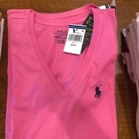 [S] PRL MALL LOGO V-NECK SHORT SLEEVE T-SHIRT,PINK, 211682523067-PINK [FINAL SALE] (SRL89)