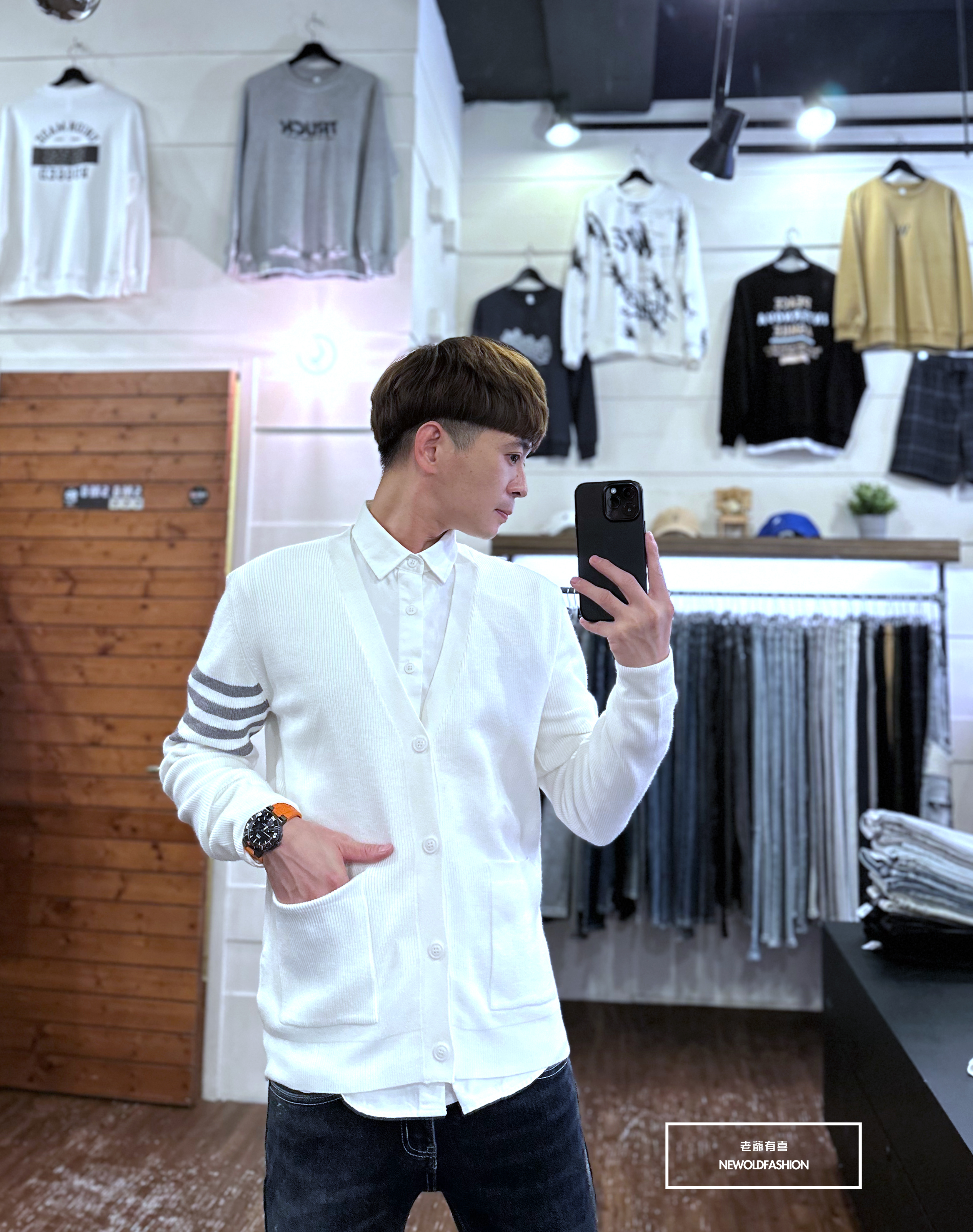 『新品上市』重磅四線條開襟針織罩衫-白(NOF2210C67004)