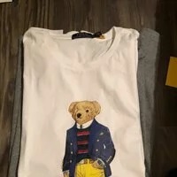 [S] PRL MEN'S TEDDY BEAR PRINT SHORT SLEEVE T-SHIRT,WHITE BEAR, 710852300025-WHT BEAR (SRL114)