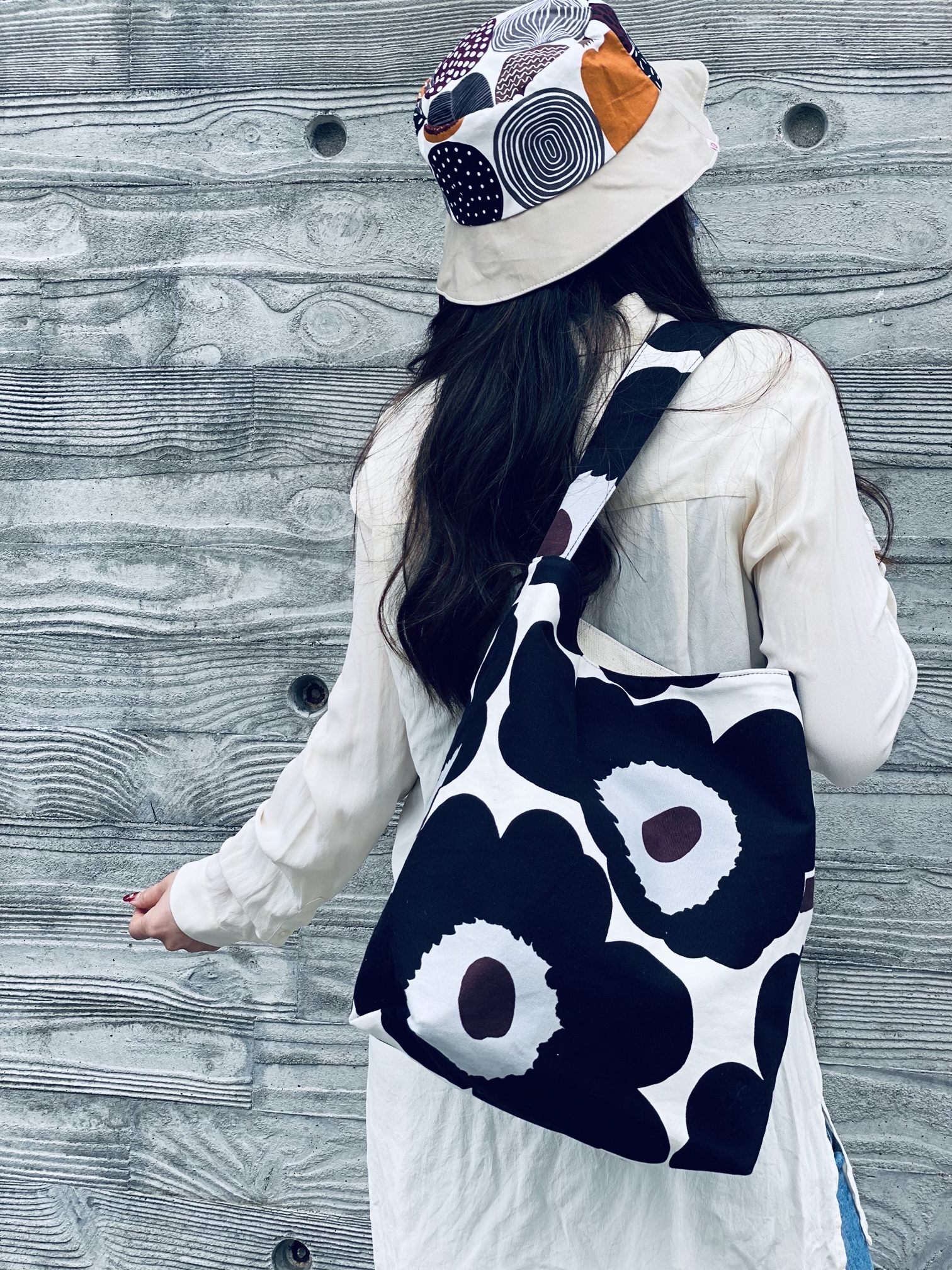 Shoulder tote | Mariekko Black canvas fabric