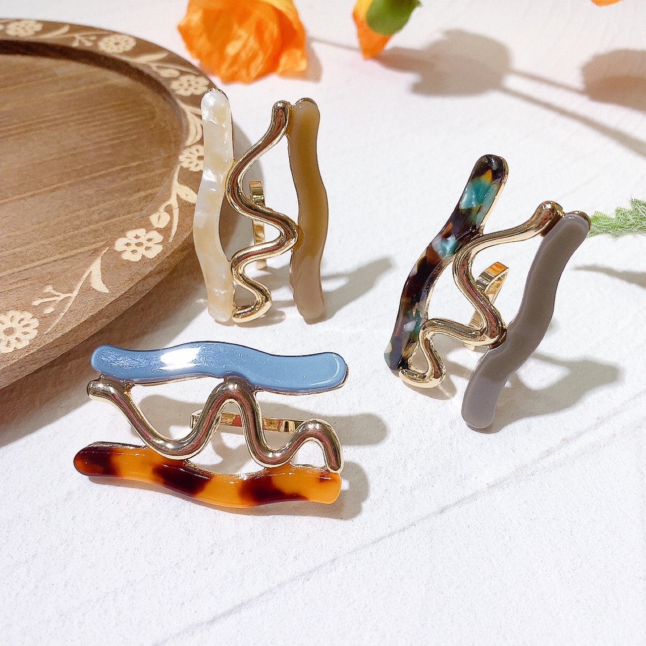 [返工推薦] 日本大理紋波浪雙色髮圈插