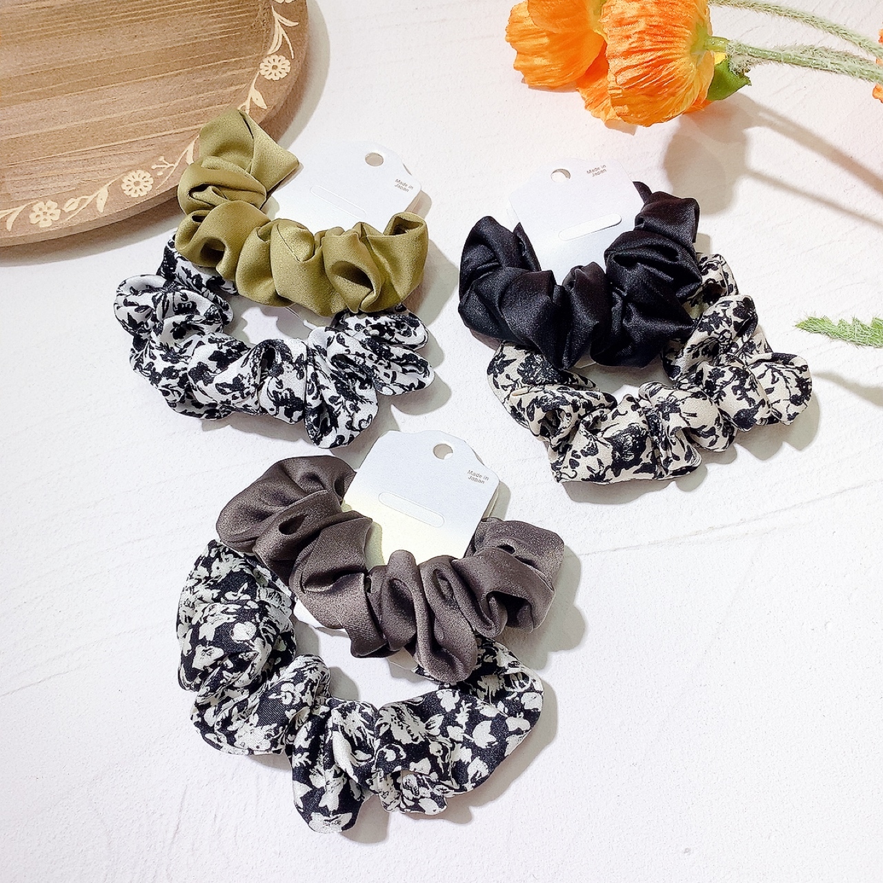 [日本制]淨色&花圖案髮圈