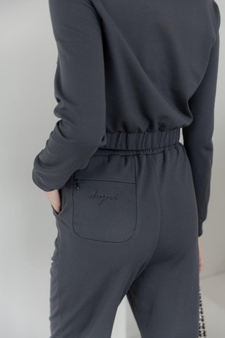 高腰磨毛感長寬褲- Black