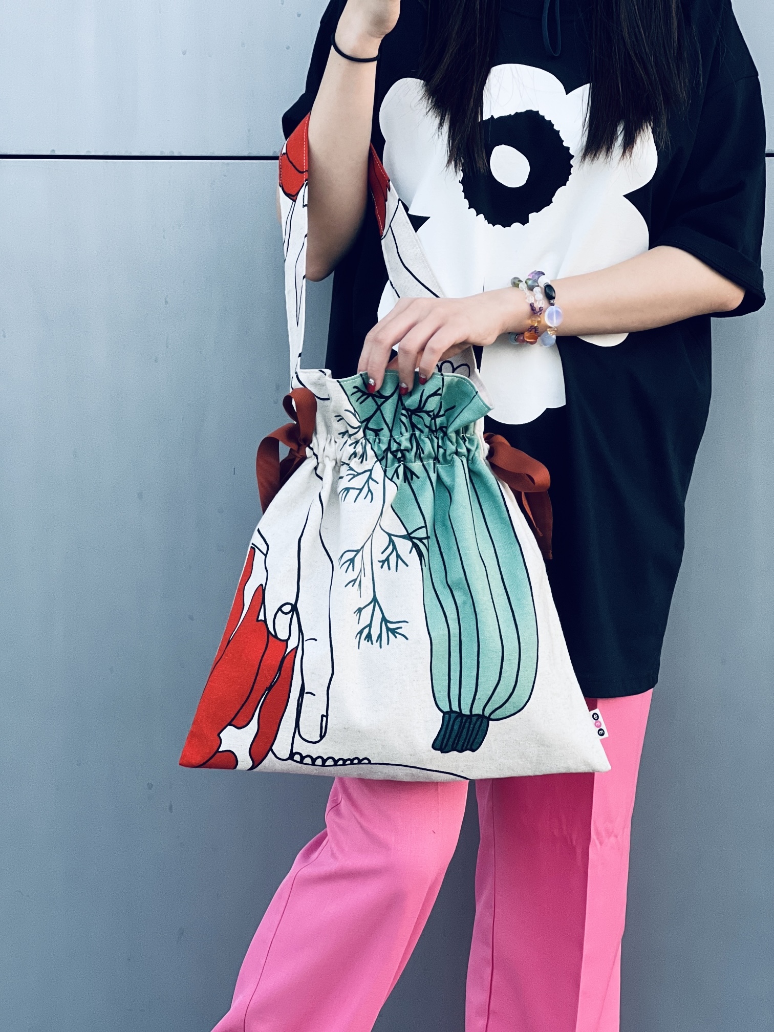 單肩索帶tote ｜ beige pattern 布