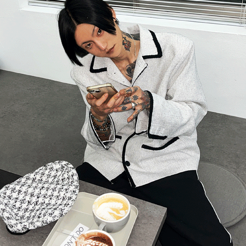 Ver.4小香粗花呢極簡線條滾邊西裝外套