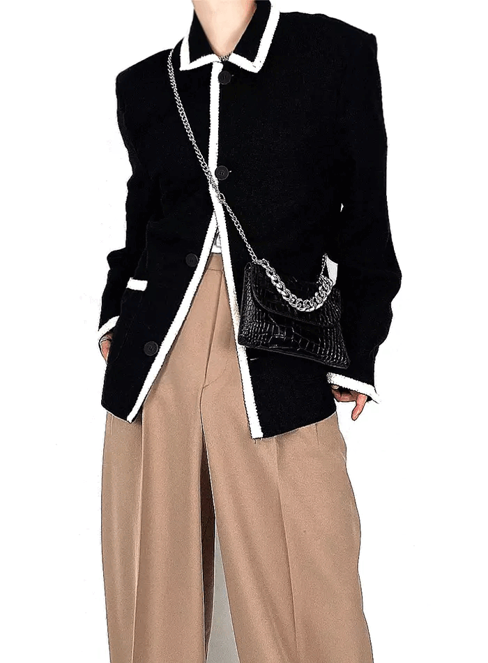 Ver.4小香粗花呢極簡線條滾邊西裝外套