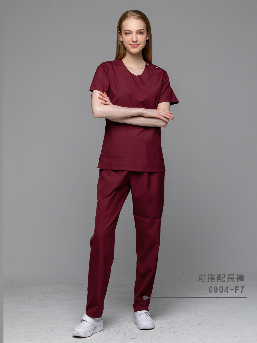 【 C904-F7 】女鬆緊長褲-C經典布-暗棗紅