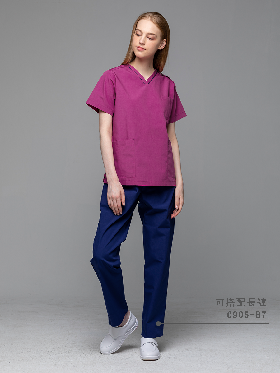 【 C905-B7 】男女通用鬆緊抽繩長褲-C經典布-寶石藍