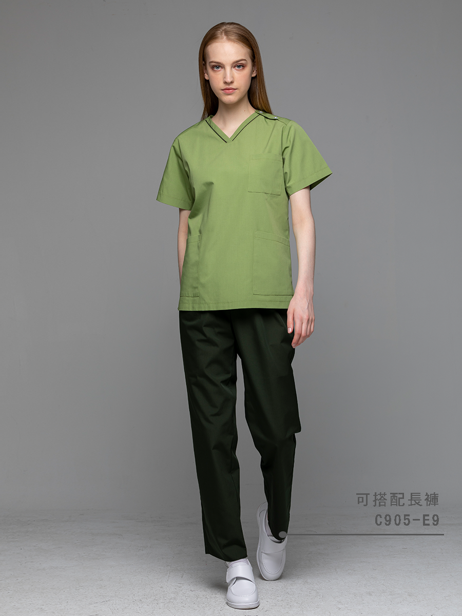 【 C905-E9 】男女通用鬆緊抽繩長褲-C經典布-叢林綠