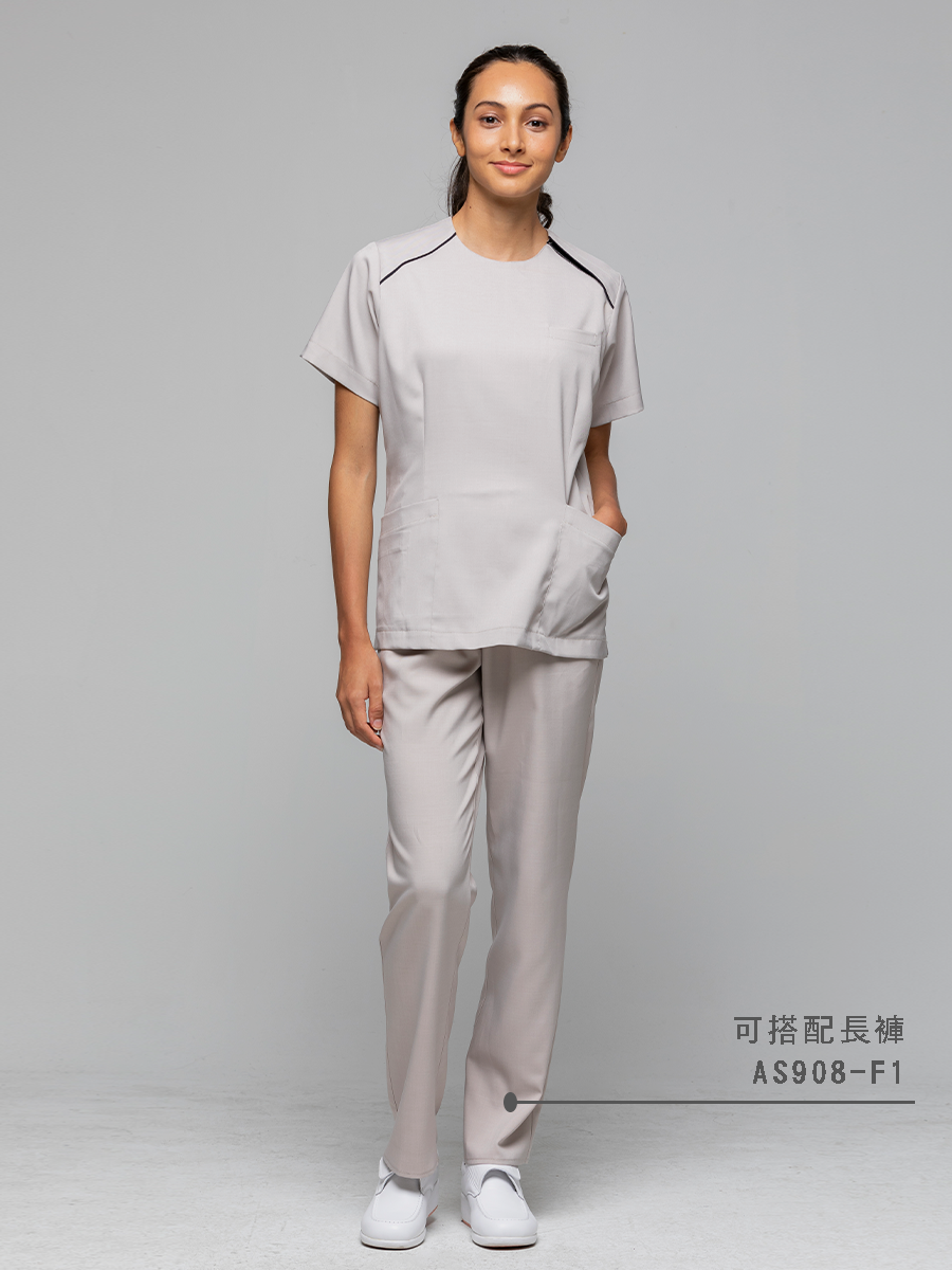 【 AS908-F1 】女鬆緊長褲-ASV薄彈布-卡其灰