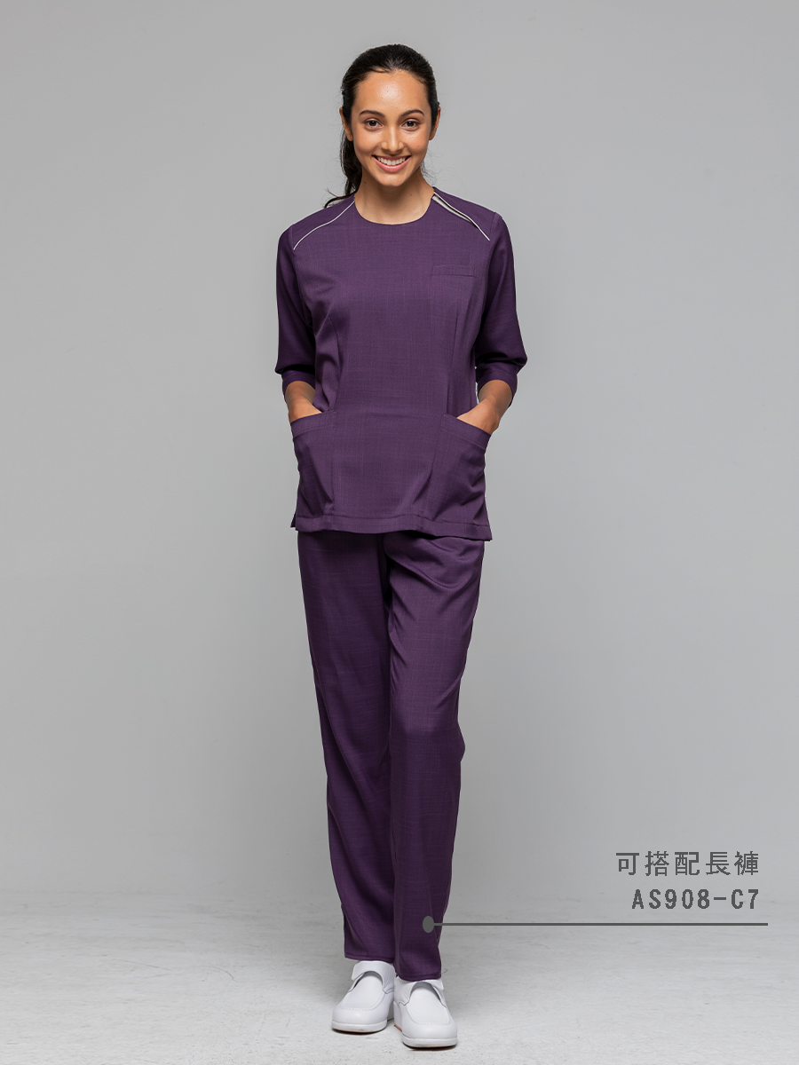 【 AS908-C7 】女鬆緊長褲-ASV薄彈布-葡萄紫